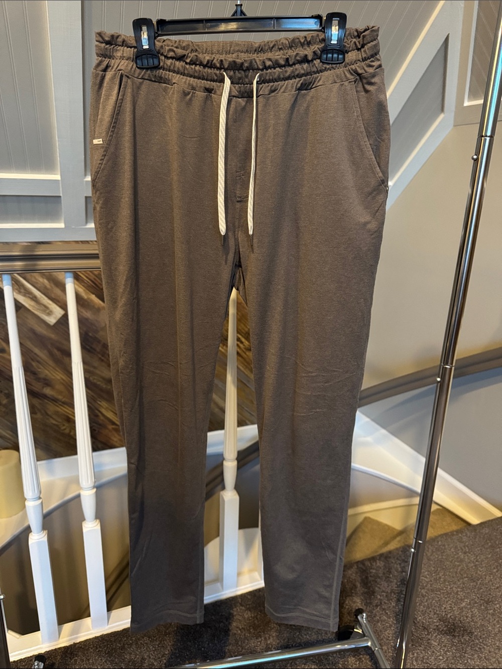Vuori Men's Jogger Pants in Dark Brown with Cream Drawstring